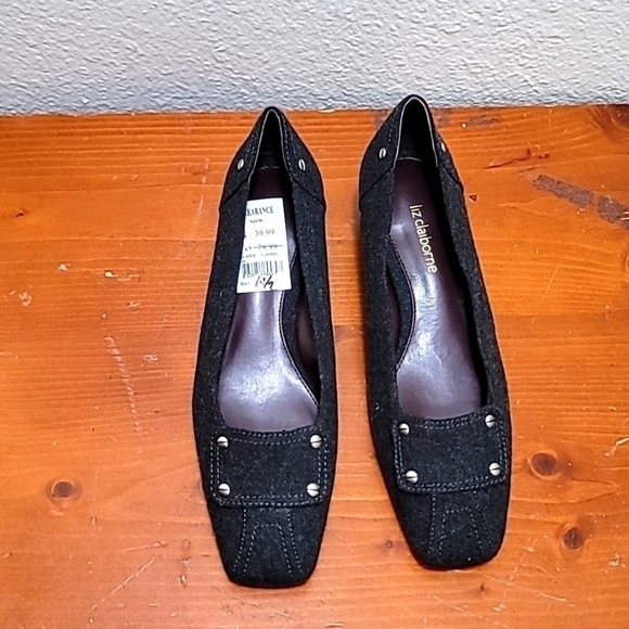 LIZ CLAIBORNE HEEL WOMEN'S 6.5M YOLANDA PUMPS, BLOCK SLIP ON GRAY FABRIC SQUARE - Picture 1 of 11